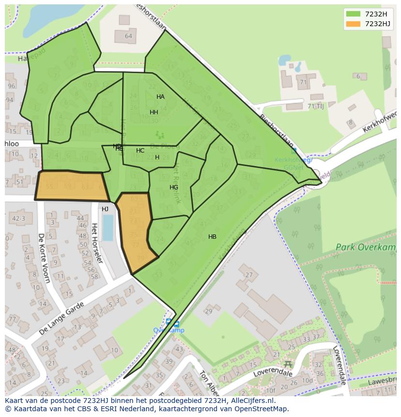 Afbeelding van het postcodegebied 7232 HJ op de kaart.