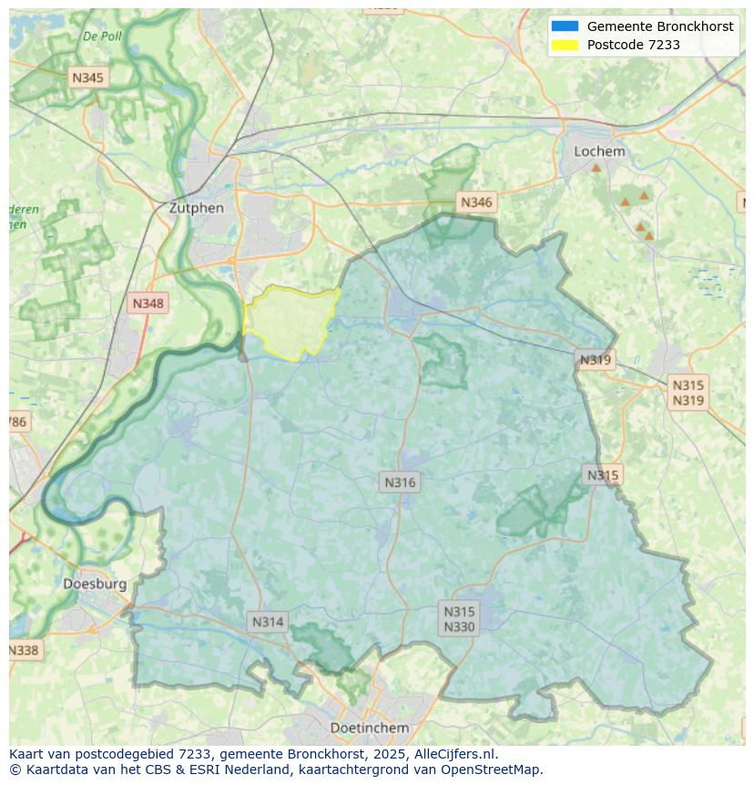 Afbeelding van het postcodegebied 7233 op de kaart.