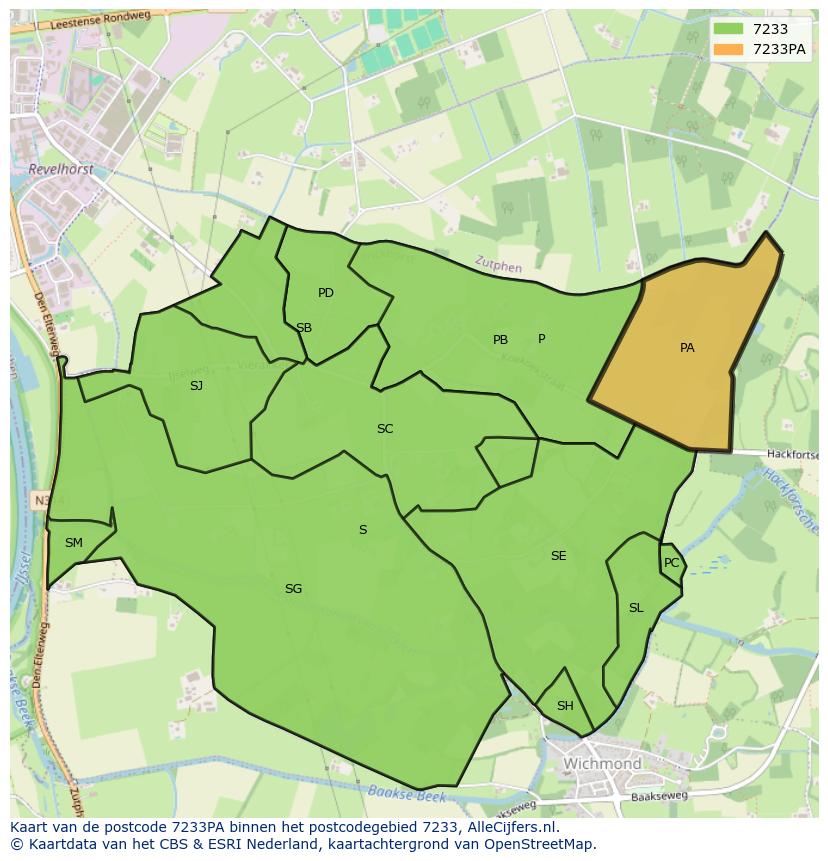 Afbeelding van het postcodegebied 7233 PA op de kaart.