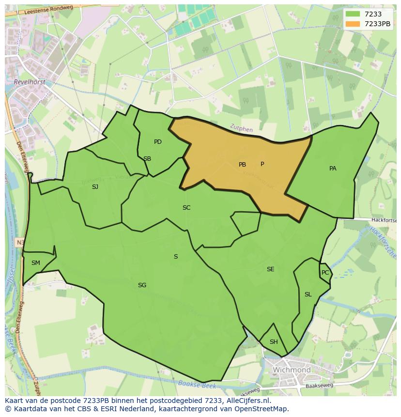 Afbeelding van het postcodegebied 7233 PB op de kaart.