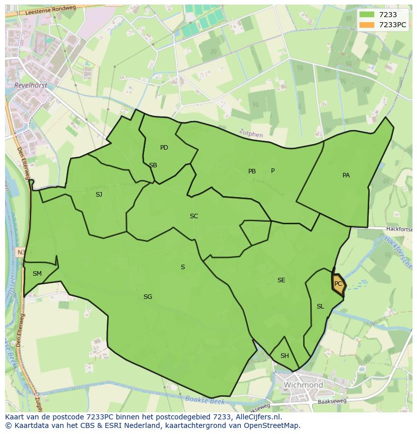 Afbeelding van het postcodegebied 7233 PC op de kaart.