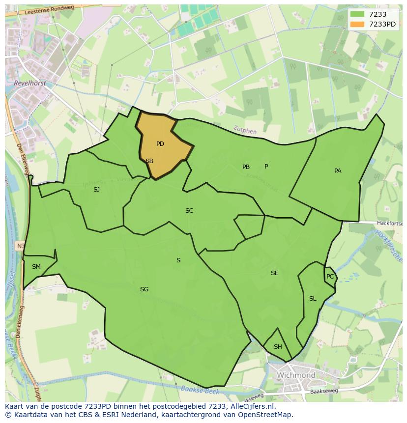 Afbeelding van het postcodegebied 7233 PD op de kaart.