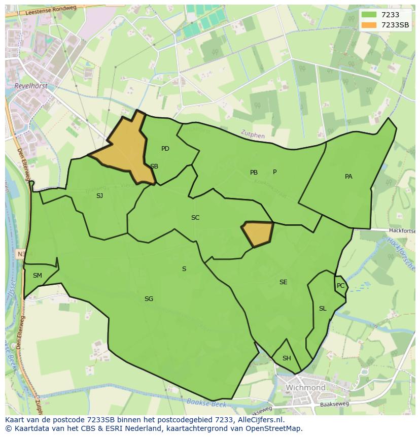 Afbeelding van het postcodegebied 7233 SB op de kaart.