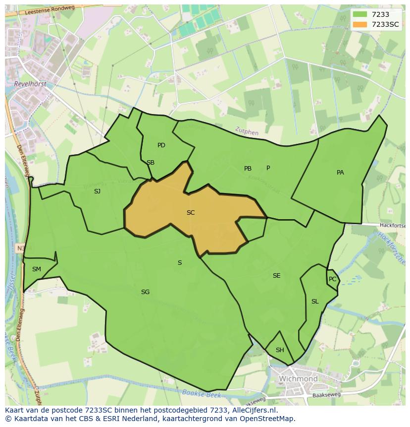 Afbeelding van het postcodegebied 7233 SC op de kaart.