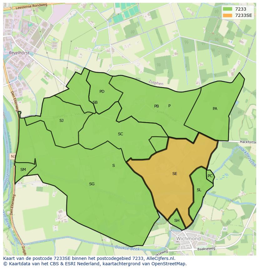 Afbeelding van het postcodegebied 7233 SE op de kaart.