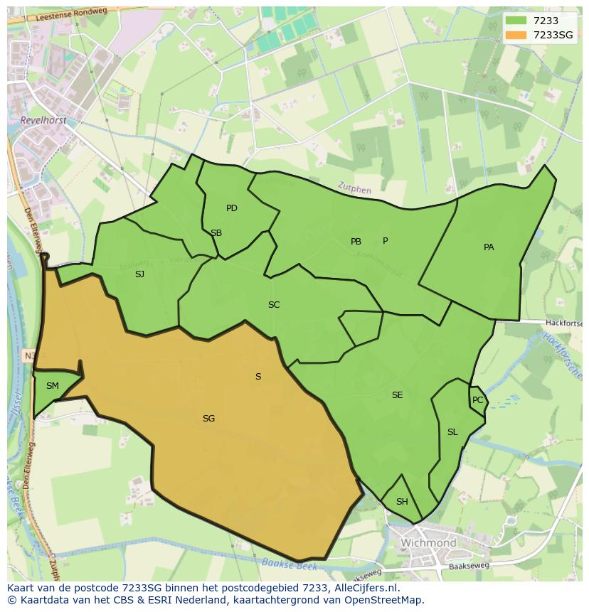 Afbeelding van het postcodegebied 7233 SG op de kaart.