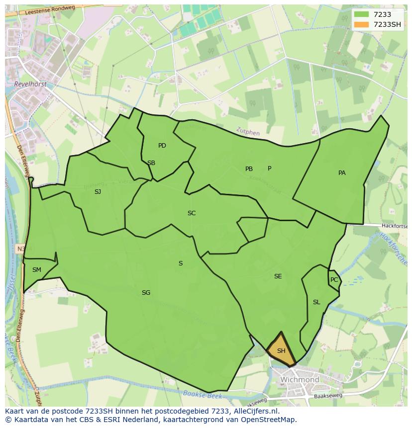Afbeelding van het postcodegebied 7233 SH op de kaart.