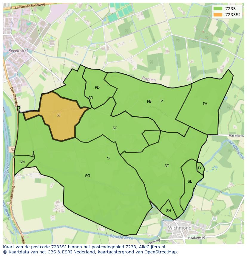 Afbeelding van het postcodegebied 7233 SJ op de kaart.