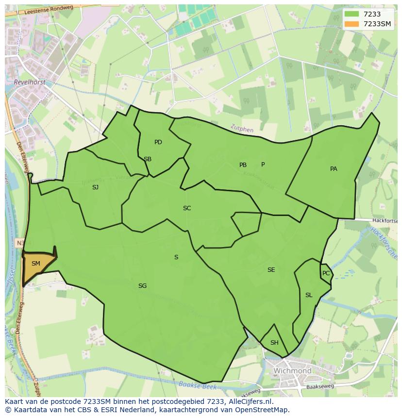 Afbeelding van het postcodegebied 7233 SM op de kaart.