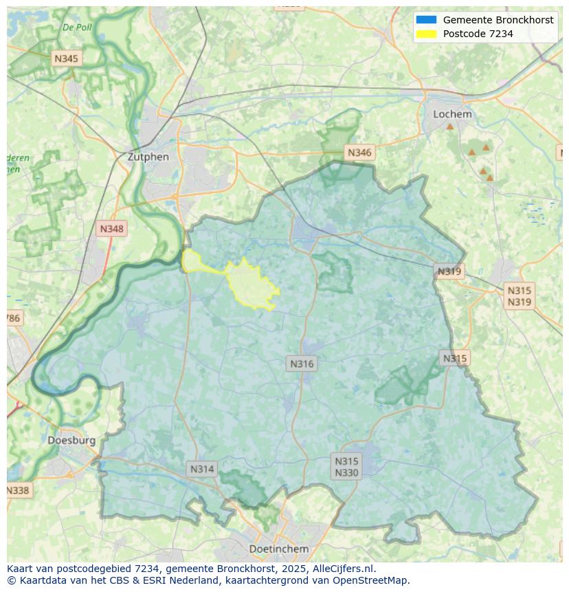 Afbeelding van het postcodegebied 7234 op de kaart.