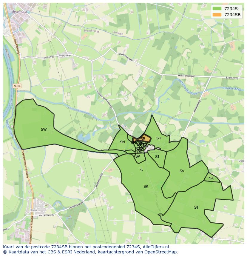 Afbeelding van het postcodegebied 7234 SB op de kaart.