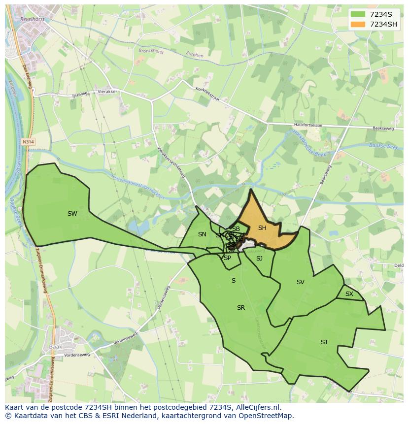 Afbeelding van het postcodegebied 7234 SH op de kaart.