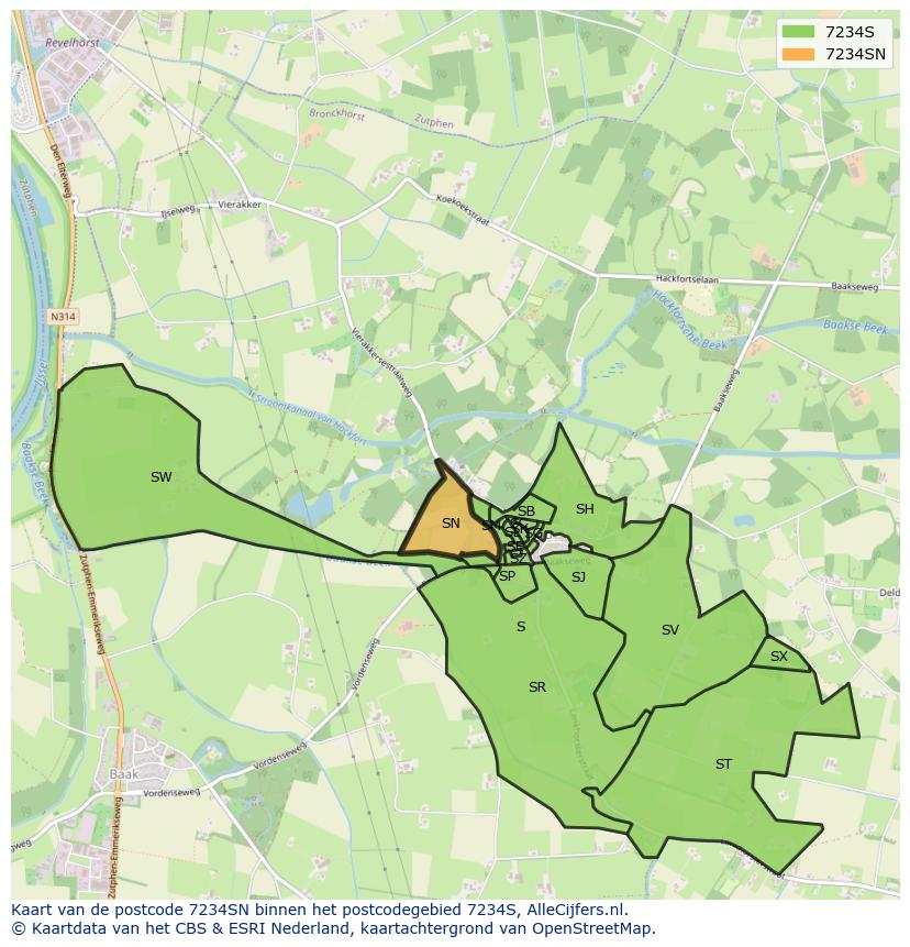 Afbeelding van het postcodegebied 7234 SN op de kaart.