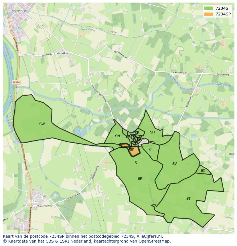 Afbeelding van het postcodegebied 7234 SP op de kaart.