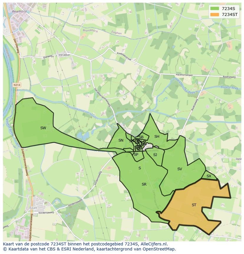 Afbeelding van het postcodegebied 7234 ST op de kaart.