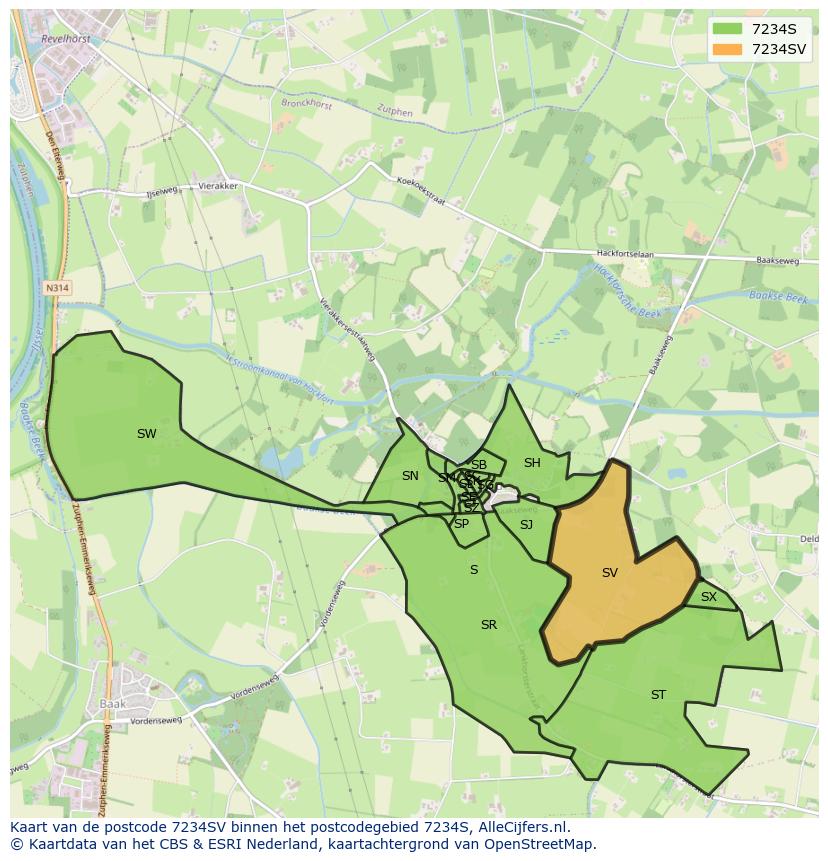 Afbeelding van het postcodegebied 7234 SV op de kaart.
