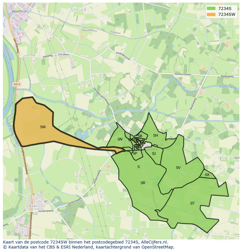 Afbeelding van het postcodegebied 7234 SW op de kaart.