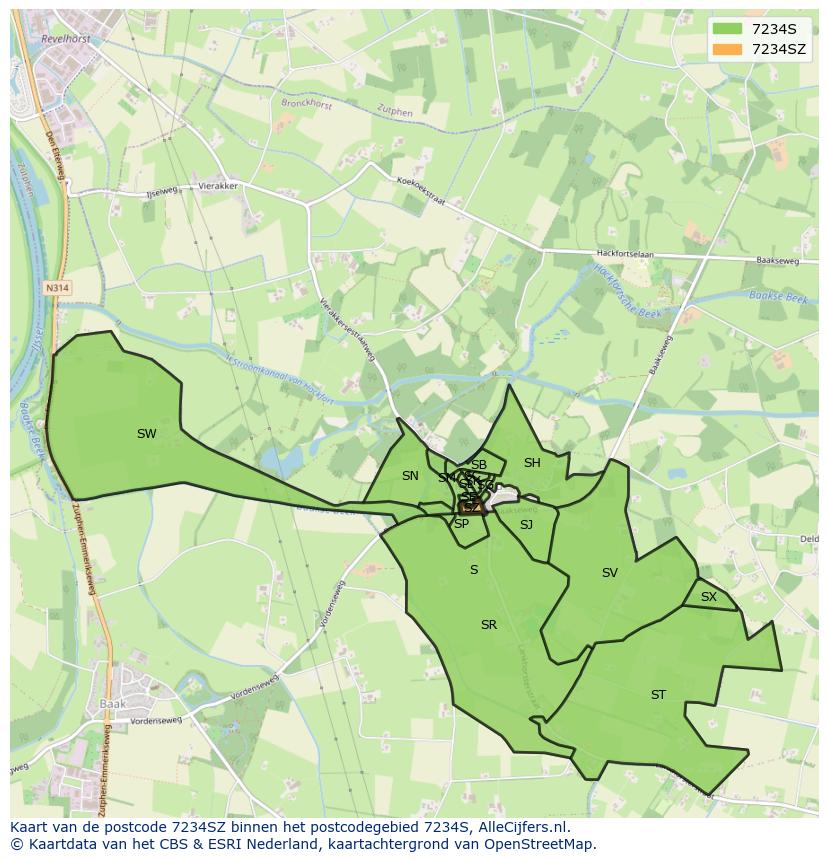 Afbeelding van het postcodegebied 7234 SZ op de kaart.
