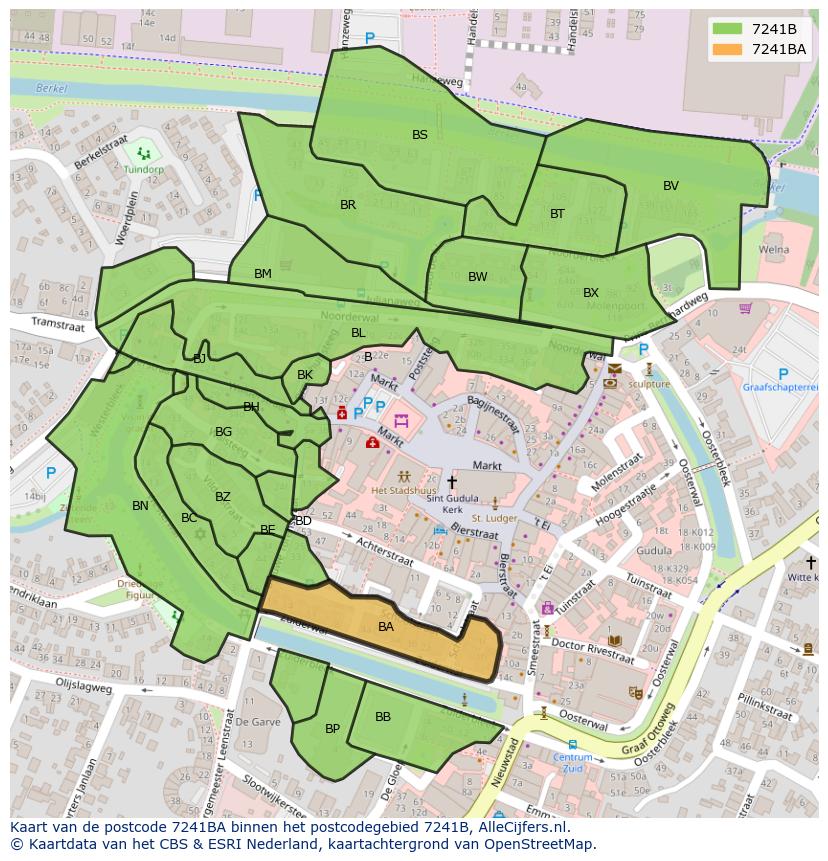 Afbeelding van het postcodegebied 7241 BA op de kaart.