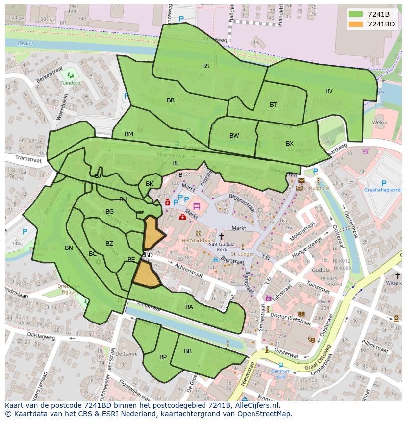 Afbeelding van het postcodegebied 7241 BD op de kaart.