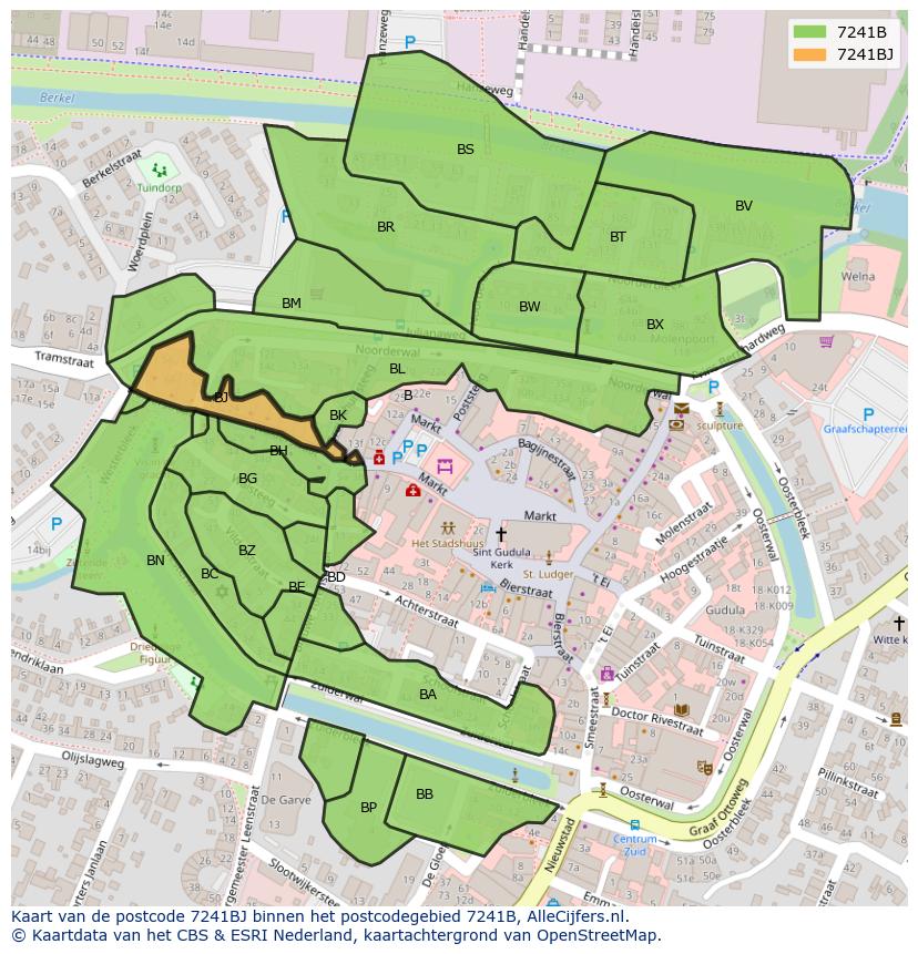 Afbeelding van het postcodegebied 7241 BJ op de kaart.
