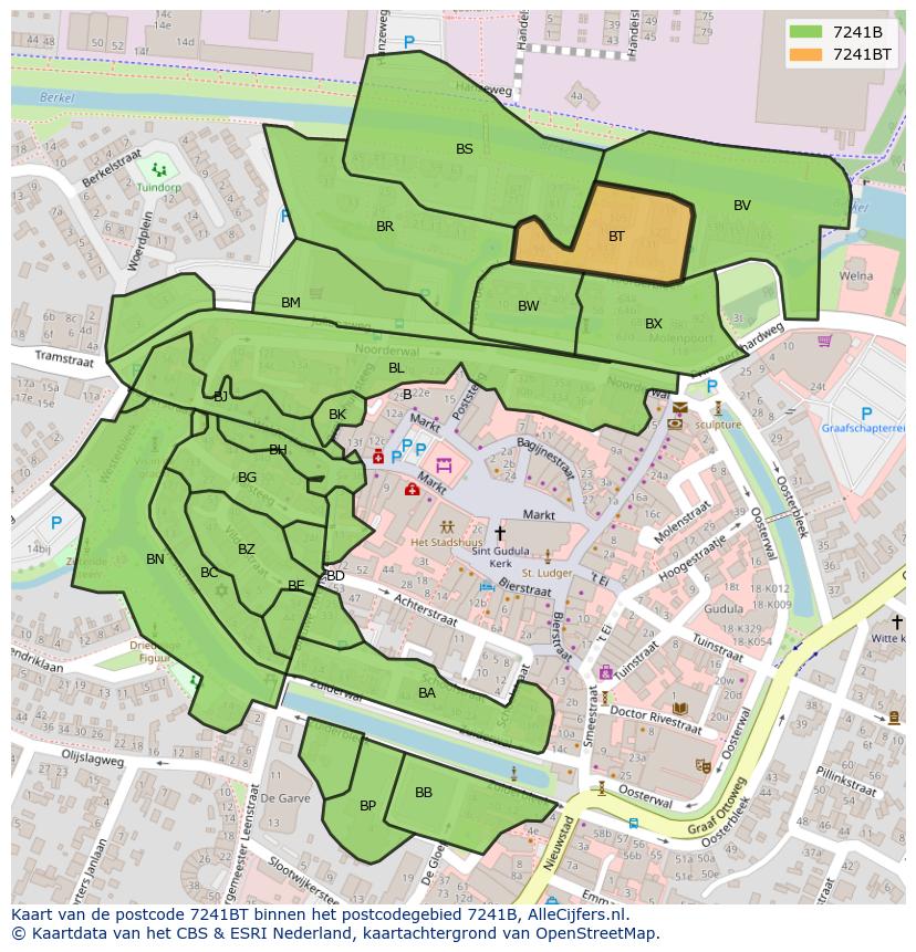 Afbeelding van het postcodegebied 7241 BT op de kaart.