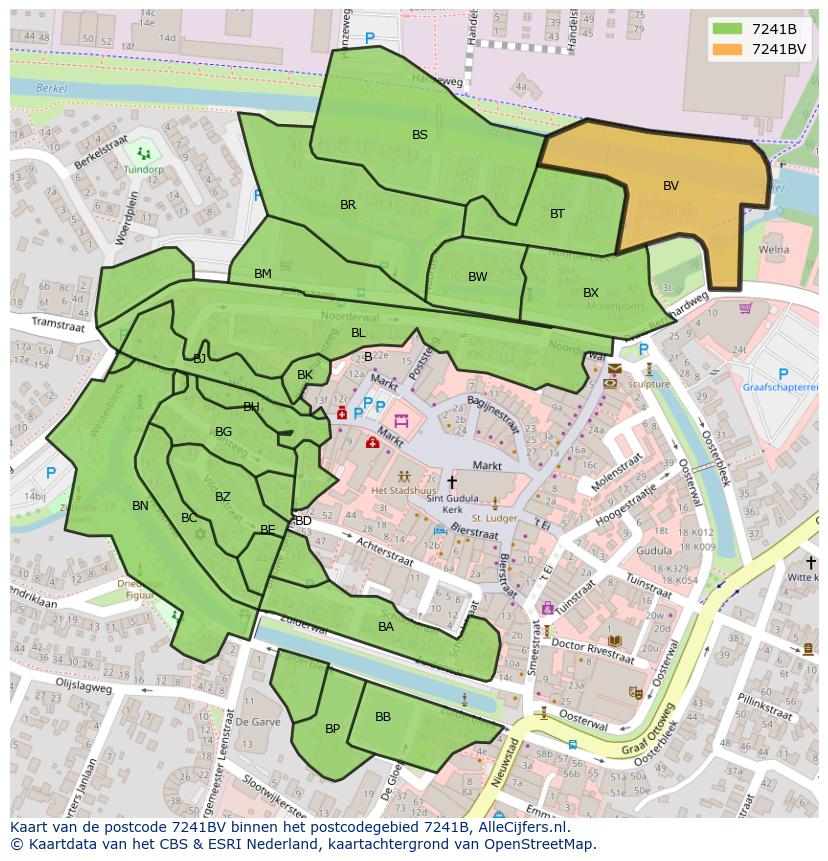 Afbeelding van het postcodegebied 7241 BV op de kaart.