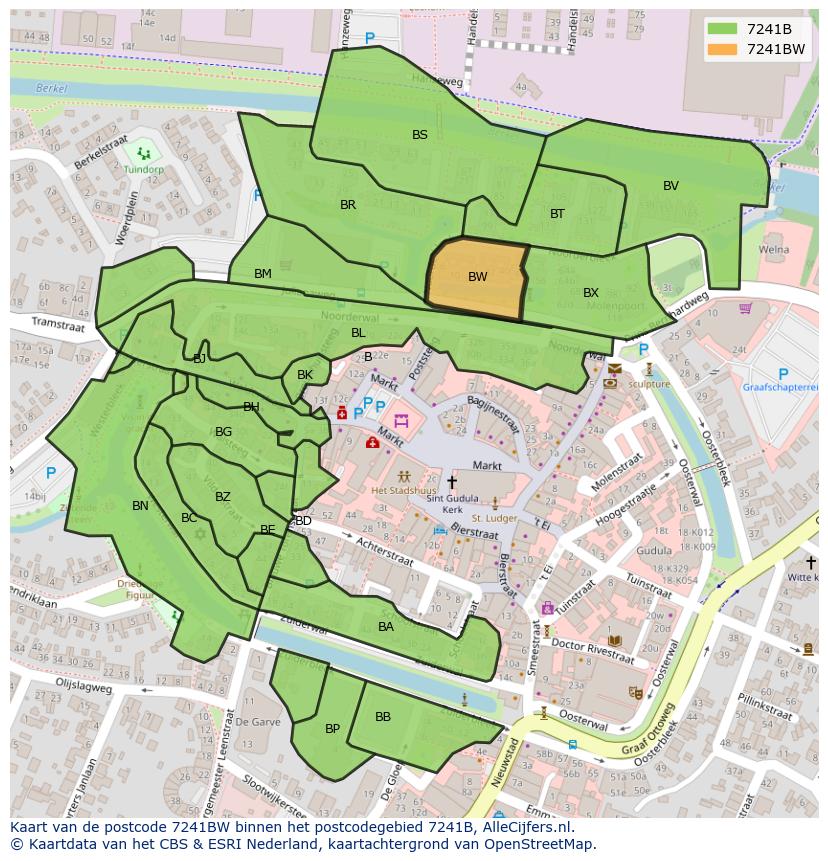 Afbeelding van het postcodegebied 7241 BW op de kaart.
