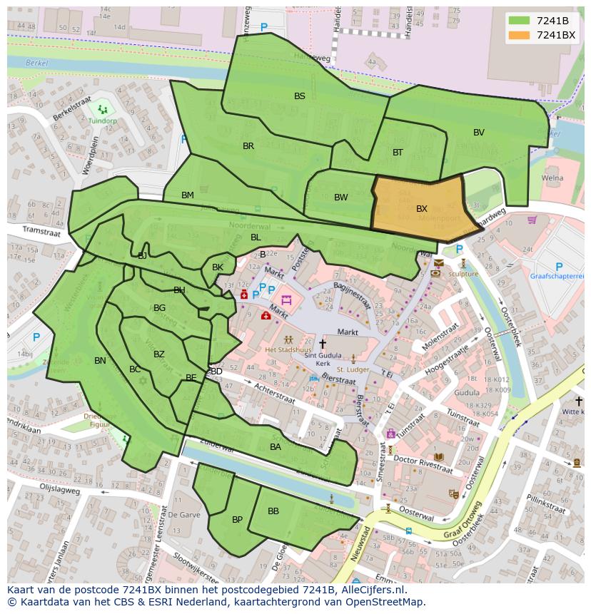 Afbeelding van het postcodegebied 7241 BX op de kaart.