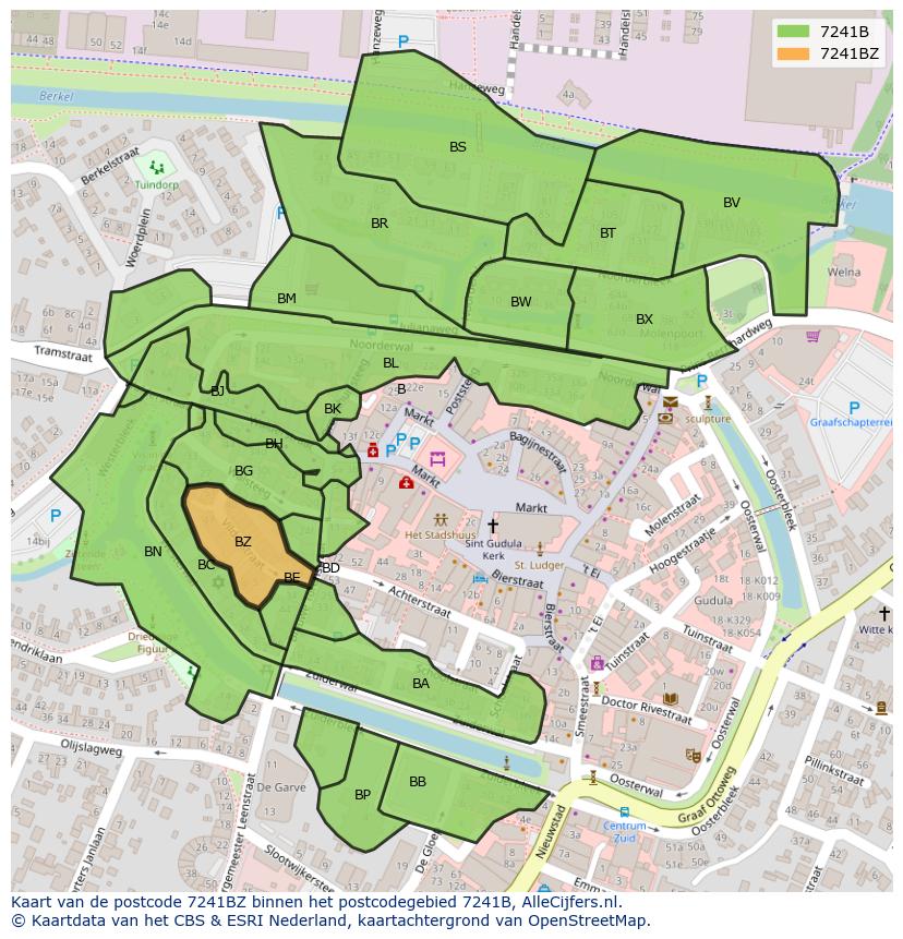 Afbeelding van het postcodegebied 7241 BZ op de kaart.
