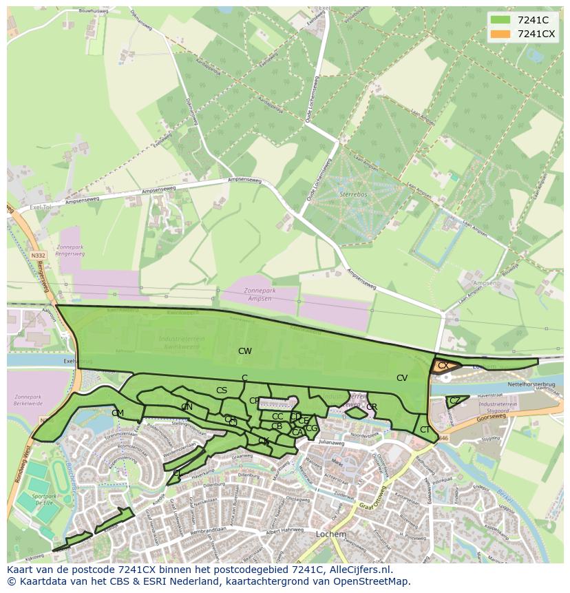 Afbeelding van het postcodegebied 7241 CX op de kaart.