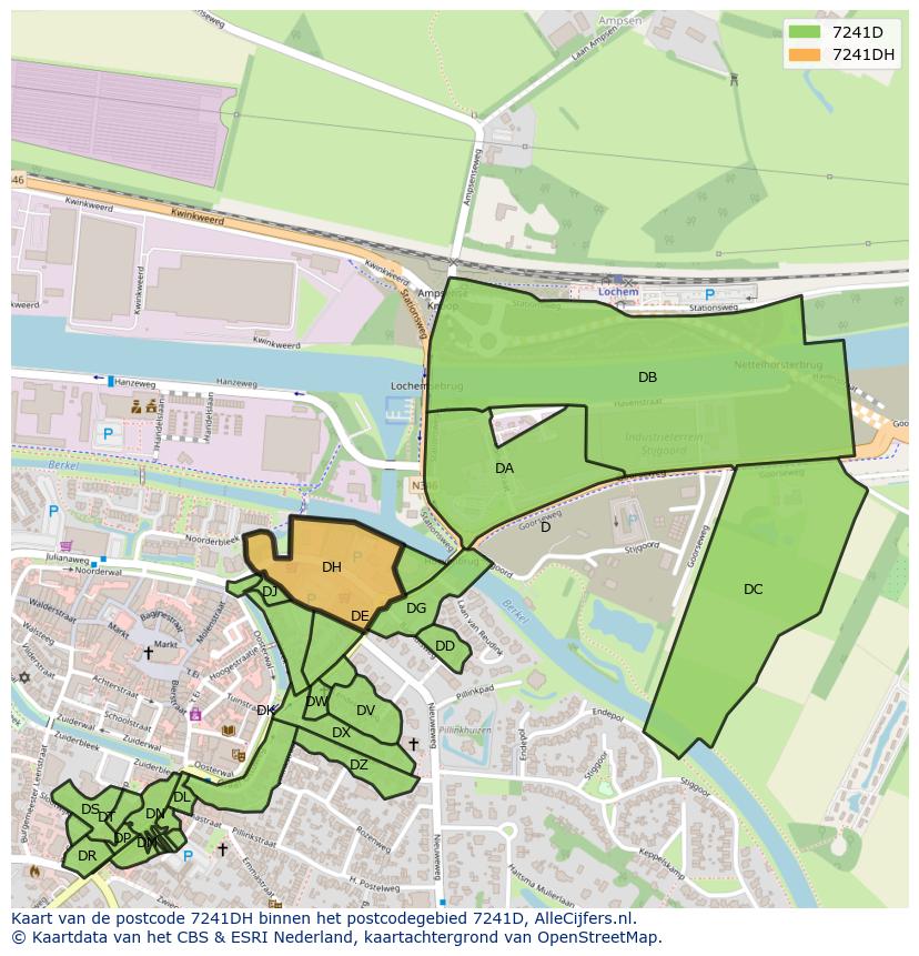 Afbeelding van het postcodegebied 7241 DH op de kaart.