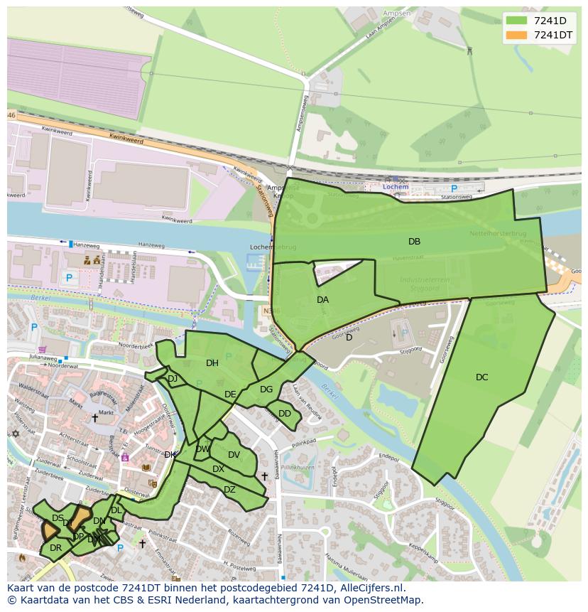 Afbeelding van het postcodegebied 7241 DT op de kaart.