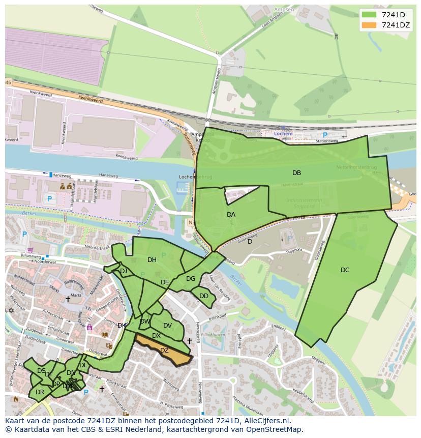 Afbeelding van het postcodegebied 7241 DZ op de kaart.