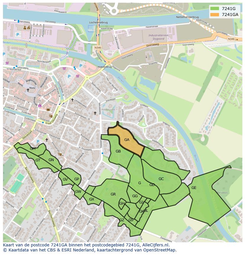 Afbeelding van het postcodegebied 7241 GA op de kaart.