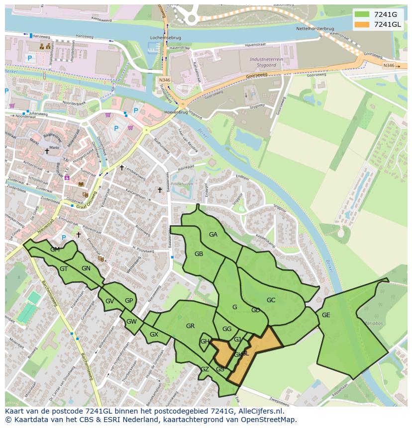 Afbeelding van het postcodegebied 7241 GL op de kaart.