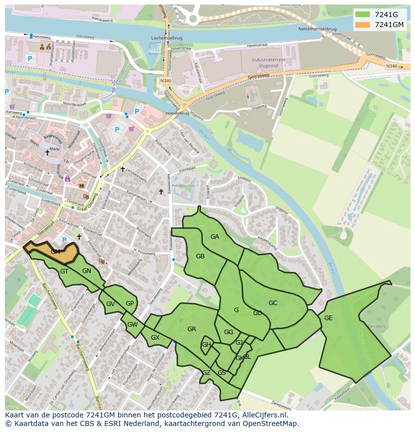 Afbeelding van het postcodegebied 7241 GM op de kaart.
