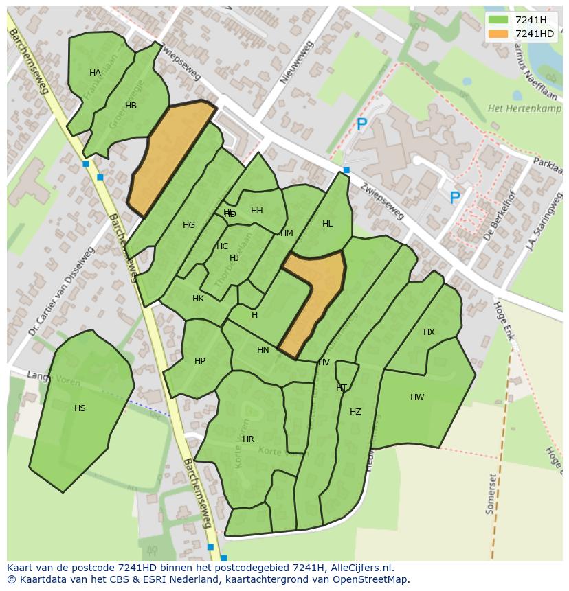 Afbeelding van het postcodegebied 7241 HD op de kaart.