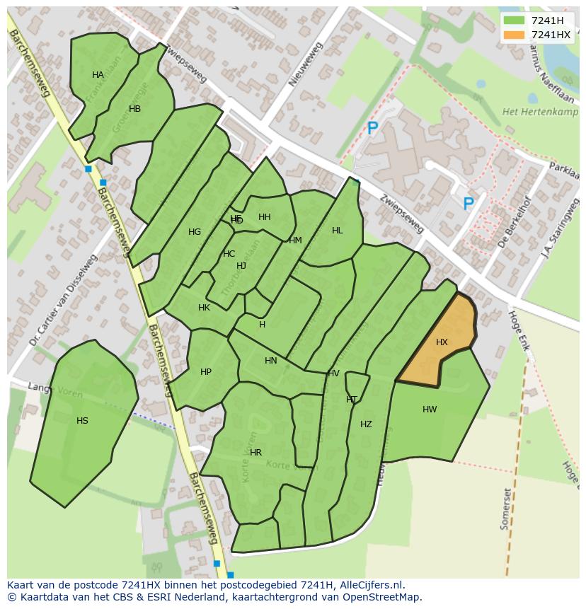 Afbeelding van het postcodegebied 7241 HX op de kaart.