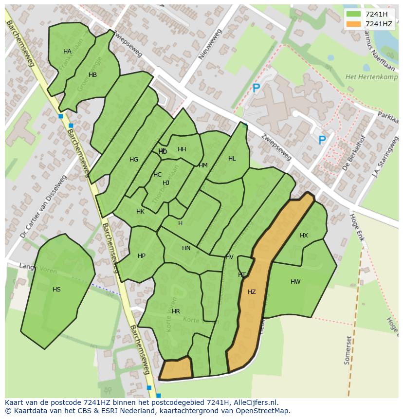 Afbeelding van het postcodegebied 7241 HZ op de kaart.