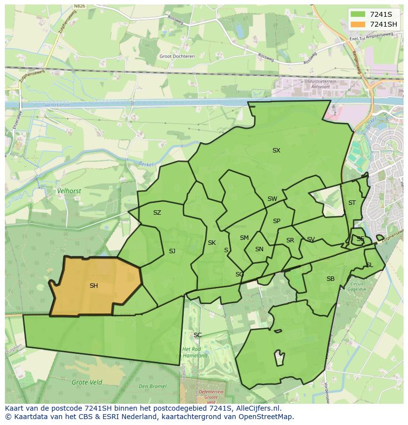 Afbeelding van het postcodegebied 7241 SH op de kaart.