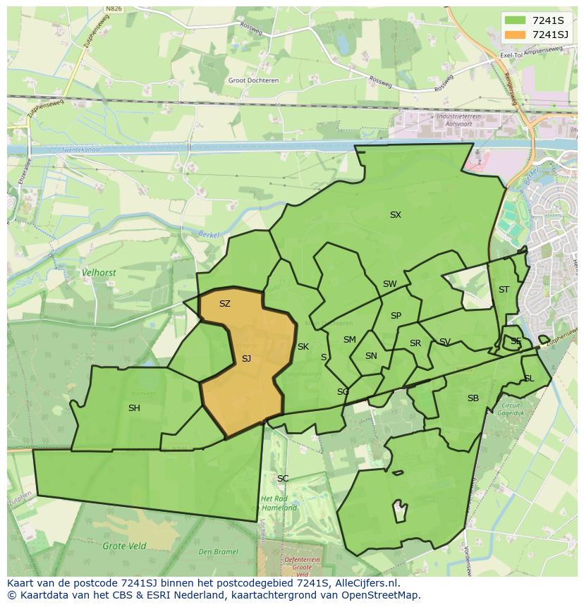 Afbeelding van het postcodegebied 7241 SJ op de kaart.