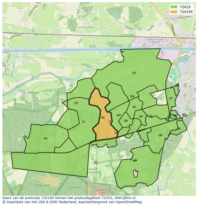 Afbeelding van het postcodegebied 7241 SK op de kaart.