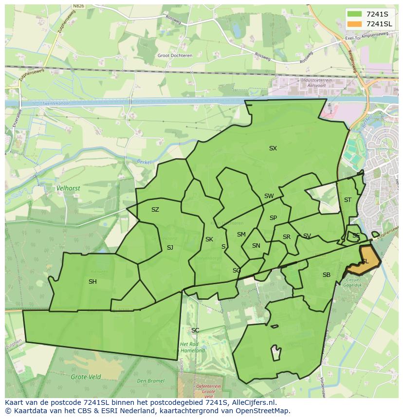 Afbeelding van het postcodegebied 7241 SL op de kaart.
