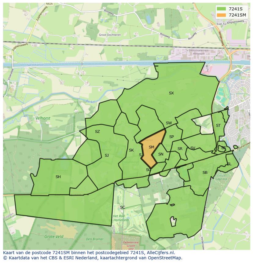 Afbeelding van het postcodegebied 7241 SM op de kaart.