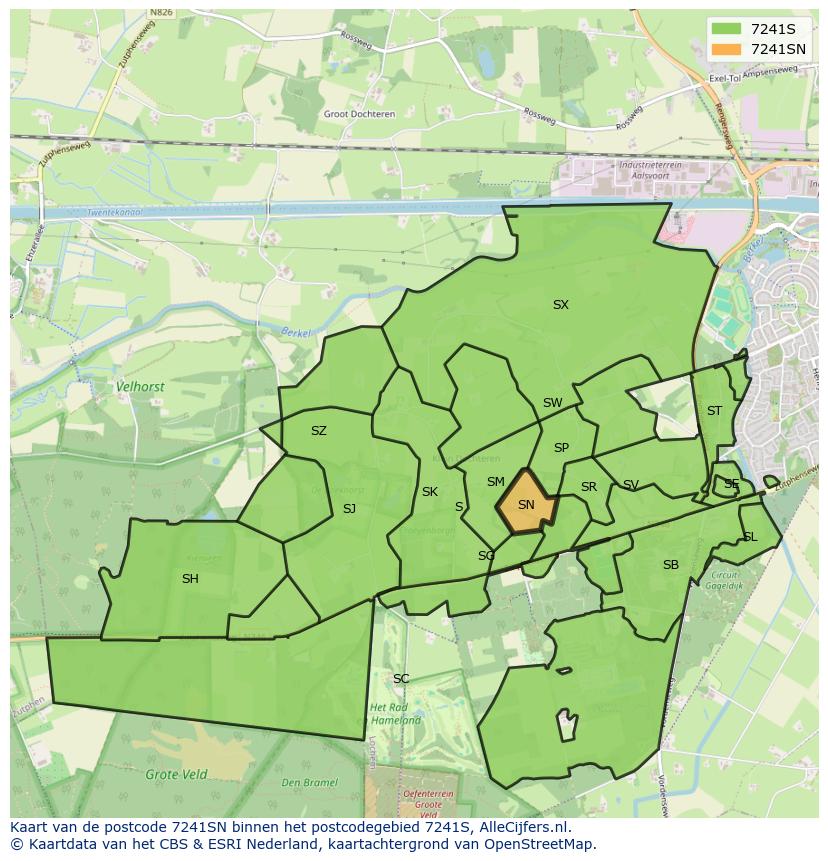Afbeelding van het postcodegebied 7241 SN op de kaart.