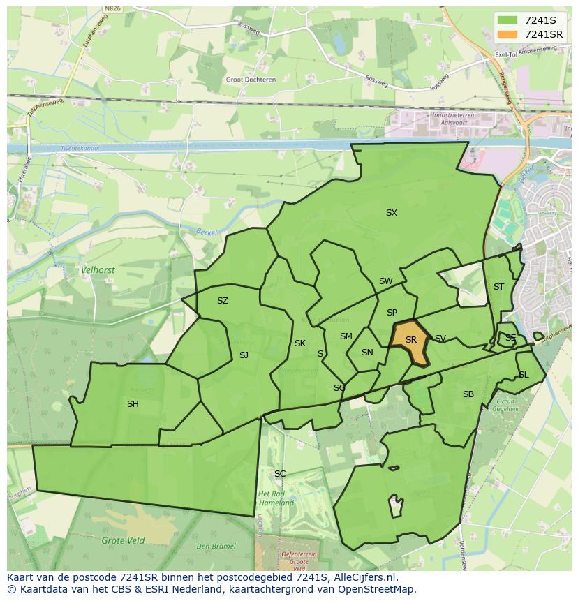 Afbeelding van het postcodegebied 7241 SR op de kaart.
