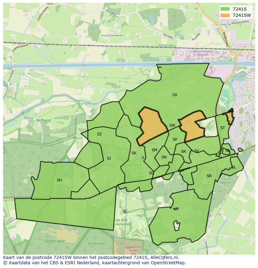 Afbeelding van het postcodegebied 7241 SW op de kaart.