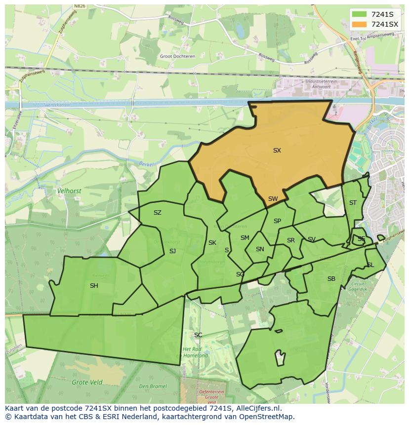Afbeelding van het postcodegebied 7241 SX op de kaart.