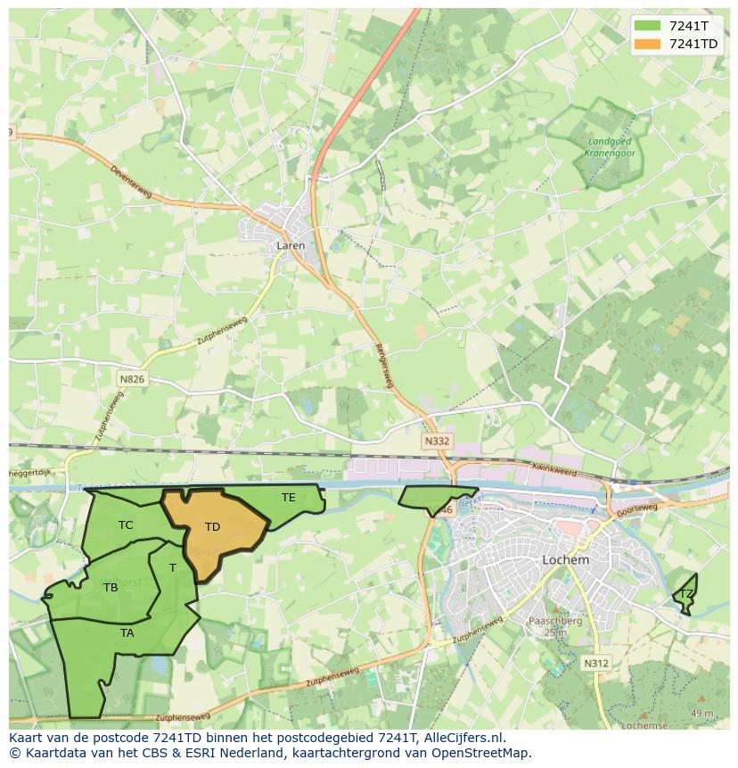 Afbeelding van het postcodegebied 7241 TD op de kaart.